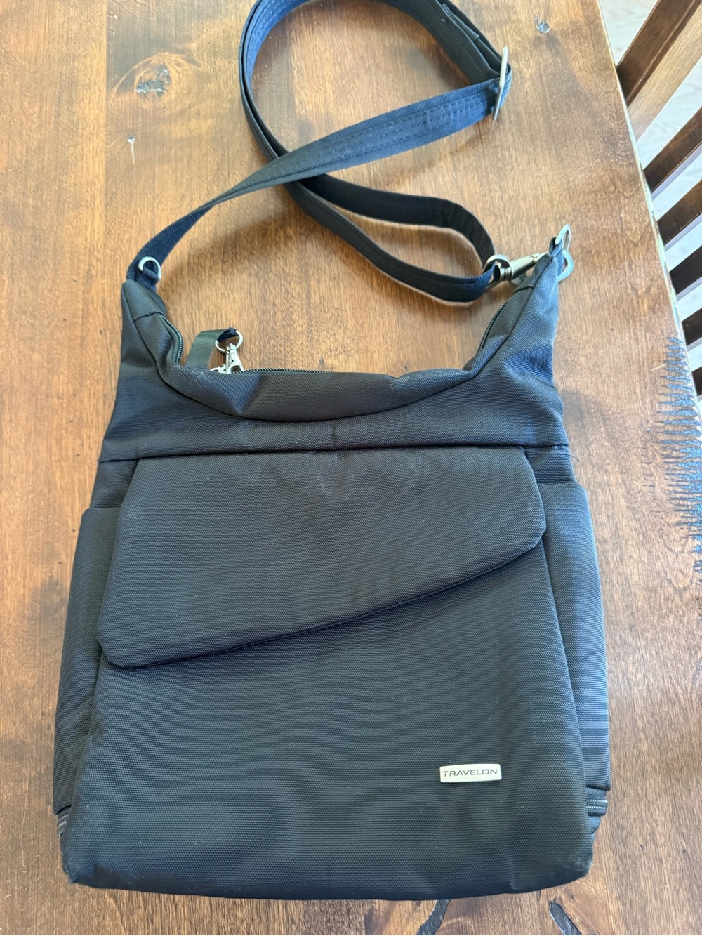 Travelon Black Nylon Crossbody Bag with Angled Front Flap